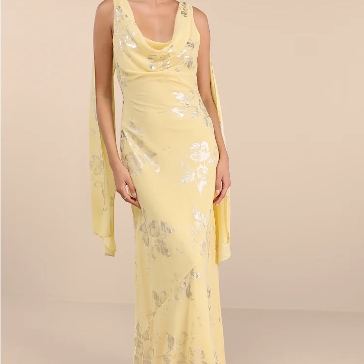 Lulu's Yellow And Champagne Floral Maxi Dress